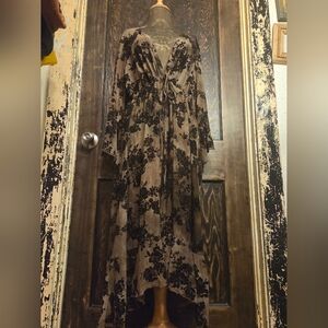 Chic Floral Brown Velvet Burnout Duster Dress Sz 3X